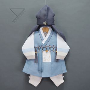 [한설한복]한설한복H5696 기본쾌자 스카이블루 색동 고급남아한복