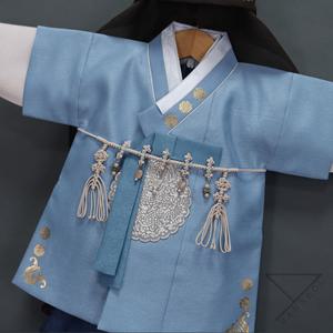 [한설한복]한설한복H5690 반팔 연하늘 용수 고급 남아 아동한복