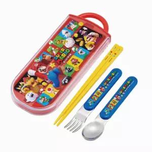 슈퍼마리오23 슬라이드 트리오세트/수저/식기/숟가락/젓가락/케이스/어린이/도시락/통/캠핑/유아/아동