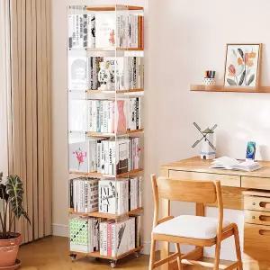 아우스 원목 아크릴 책꽂이 이동식책장 인테리어 진열장  사각선반 원목책꽂이 3단 4단 5단 6단