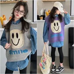 [삐삐네옷가게]여아 주니어 스마일 데님셔츠 조끼 세트