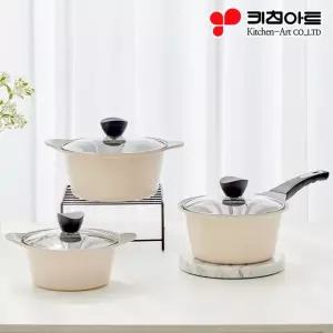키친아트 줄리엣 세라믹 냄비 3종세트 냄비세트(베이지)