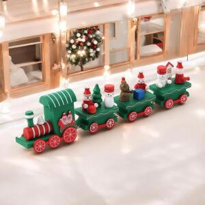 [IXHJ88YF_4B]크리스마스 원목 기차 그린 미니어쳐 소품