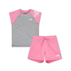 [노스페이스][텍가 63000원] 노스페이스 여아 하프 슬리브 라운지 세트 FM1NT7UJ24T-GRY