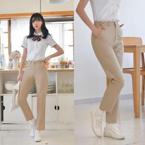 [ME0L22M9_52GW]교복쇼핑몰 스판 연베이지 교복바지 여자