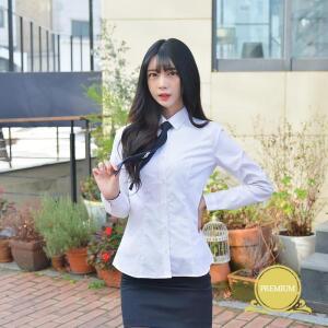 [ME0L2201_52GW]여성 각카라 화이트 셔츠 (파랑체크) ~4XL