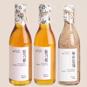 미식상회 100% 대용량 저온압착 참기름 350ml+들기름 350ml+볶은참깨180g