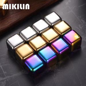 냉풍기 6Pcs 스테인레스 스틸 아이스 큐브 세트 재사용 냉각 보드카 와인 쿨러 위스키 맥주 바위 금속 선물