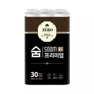 도톰한 숨 프리미엄 골드 제로 3겹 30m 30롤 무형광 화장지 휴지 두루마리 비데겸용
