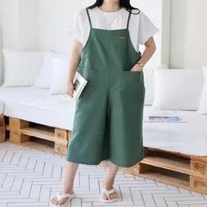 여성 쿨 린넨 뷔스티에 7부 민소매 멜빵 와이드 점프슈트