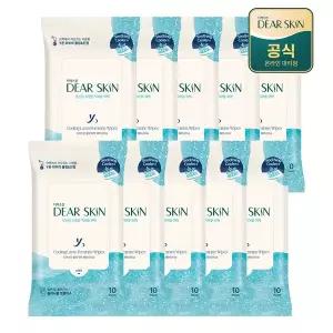 [깨끗한나라]디어스킨 쿨링 락토 페미닌 여성청결티슈 10매 x 10팩