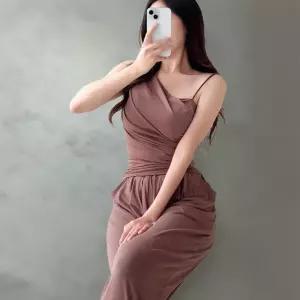 여성 리조트룩 언발란스 슬림 셔링 나시 찰랑핏 바지 세트