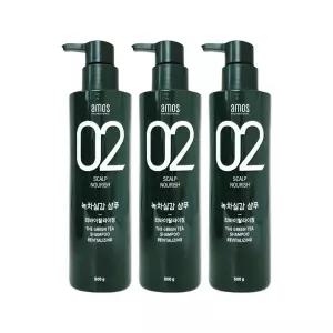 [amos] 아모스 녹차실감 샴푸 500g 3개 리바이탈 라이징 두피 모발 케어