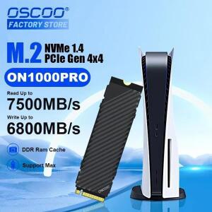 OSCOO 플레이스테이션 5 NVMe PCle Gen4.0x4 M.2 2280 내장 게이밍 SSD 3D NAND 플래시 최대 7500MB/s 히트