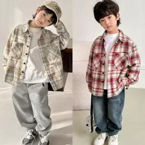 [삐삐네옷가게]남아 주니어 투포켓 봄 가을 체크 셔츠