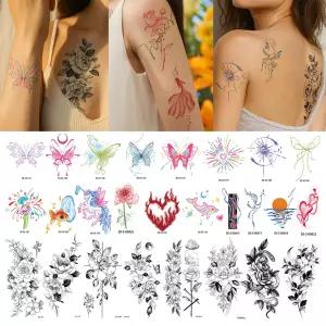 붙이는 타투 스티커 지워지는 일회용 셀프 헤나 문신 얼굴 팔 다리 손등 패션 컬러 셀프 판막이 나비 꽃 별