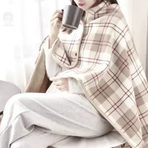 히든하우스 어린이망토담요 똑딱이단추 망토 담요(100x140cm) (브라운+레드)