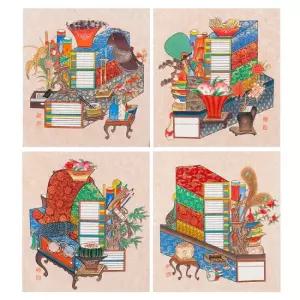 책가도 4폭 1 민화 도안 민화그리기 민화본 본그림 배우기 컬러링 취미 색칠북 한국화 동양화 그림