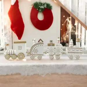 [셀러에이드]징글벨 크리스마스 원목 기차 화이트 테이블장식 원목기차