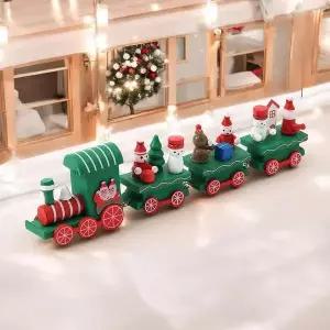 [셀러에이드]스노우 크리스마스 원목 기차 그린 미니어쳐 소품 원목기차