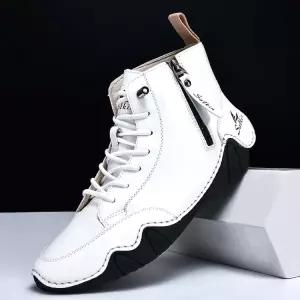 남성로퍼 새로운 2025 수제 캐주얼 신발 남성 운동화 발목 부츠 가죽 사이드 지퍼 편안한