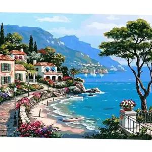 보석 십자수 diy 풍경 만들기 40x50 캔버스 보석 십자수 인테리어 태교 키트 바닷가마을 명화 세트 액자