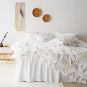 순면60수 플라워 프릴 호텔침구세트 신혼 혼수 꽃무늬 차렵이불세트 화이트 슈퍼싱글 퀸 킹