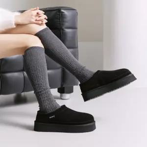 [모그어스]래더 퍼 천연소가죽 플랫폼 뮬 2color