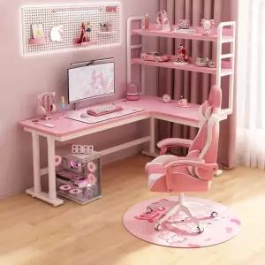 핑크 게이밍책상 컴퓨터 1인용 듀얼모니터 데스크 다용도 코너