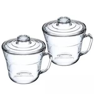 컵라면 계란찜 유리 용기 전자레인지 그릇 뚜껑있는 손잡이 내열 라면 그릇 705ml, 2개