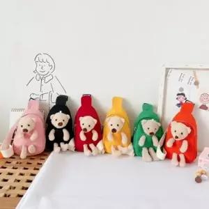 (색상 그린,레드,핑크,옐로우,블루,블랙)곰돌이인형 슬링백 가방 아동 키즈 유아 어린이집 보