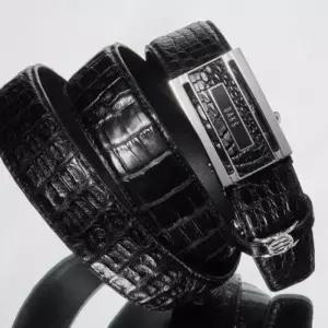 닥스 닥스 DBBE5E703BK PremiumCAIMAN 블랙 프리미엄 악어가죽 DAKS 로고 자동벨트