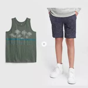 [갭키즈]조카선물[키즈 남아 6-14세] 팜트리 그래픽 슬리브리스 탑&쇼츠 세트 5211234041051