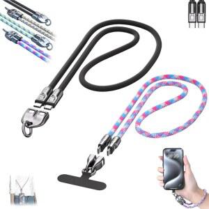 웨어러블 디자인의 YOMBYUL C to 240w 충전 케이블, 손목 스트랩 랜야드가 있는 2-in-1 고속 데이터 노트북용 휴대용 충전기, 휴대폰(블랙+핑크, 1.2m/47.24인치)