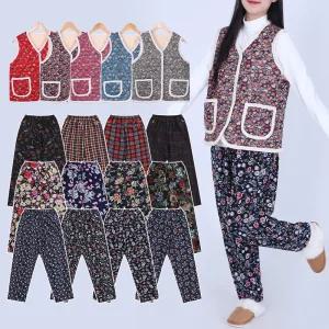 겨울 김장바지 몸빼 할머니 엄마 바지 꽃무늬 누비 밴딩 고무 일자 편한 스판 팬츠