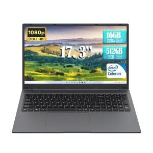 17인치 노트북, 셀러론 N5095(최대 2.9GHz) 16GB RAM 512GB SSD, Windows 11, 1920 x 1080 디스플레이가 있는 컴퓨터, 타입 C, 웹캠, 듀얼 Wi-Fi, Buletooth 4.2, HDMI, USB 3.0