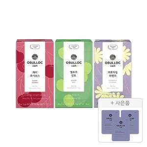 오설록 체리 루이보스 티백 20입, 1개+멜로우 민트 티백 20입, 1개+캐모마일 라벤더 티백 20입, 1개+증정(피치 파파야 블랙티, 3개)