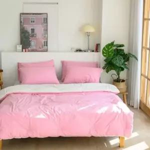 ( )SS 차렵이불 겨울 극세사 이불 베개커버 심플 핑크