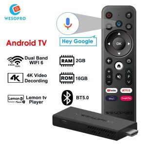 WESOPRO 안드로이드 TV 스틱 스마트 호환 IPTV 동글 G2 VS Fire Mi 포함 2GB RAM 16GB 2.4GHz 5.0GHz 와이