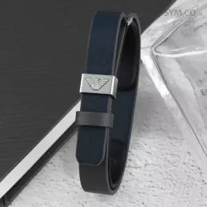 알마니 EGS2918 독수리 로고 그레이 블루 무광 데일리 심플 남자 가죽 팔찌 c