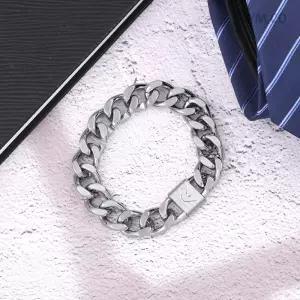 알마니 EGS2905 독수리 엠블럼 스퀘어 빈티지 실버 톤 체인 남자 스틸 팔찌 c