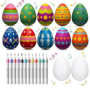 플라스틱 에그 셰이커 12개, DIY 부활절 셰이커, 타악기 뮤지컬 마라카스 타악기, 파티용 12가지 색상 마커가 있는 에그, 선물, 바구니 스터퍼 충전재