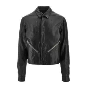 버튼 플라켓 크롭 가죽 재킷 RU01F2742 LBE 09