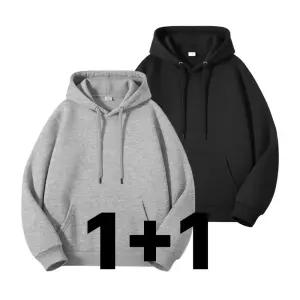 AnnLine 무지 오버핏 후드티 커플 티셔츠 가을 겨울 남자 여자