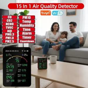 공기질측정기 가정용 공기질 모니터 투야 와이파이 앱 USB 충전식 가스 기 AQI PM25 PM10 PM03 TVOC HCHO C