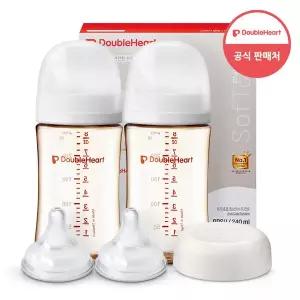 [더블하트] 모유실감 3세대 PPSU 트윈팩 240ml+젖꼭지 2입+젖병뚜껑