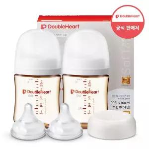 [더블하트] 모유실감 3세대 PPSU 트윈팩 160ml+젖꼭지 2입+젖병뚜껑