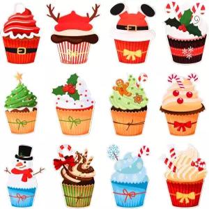 FOBSME 120개 대형 크리스마스 컵케이크 컷아웃 종이 게시판 케이크 다이컷 액센트와 홀리데이 홈 교실