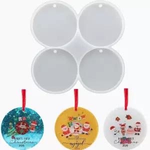 구멍이 있는 4-캐비티 크리스마스 장식용 수지 몰드 에폭시 수지용 원형 실리콘 코스터 트리 장식