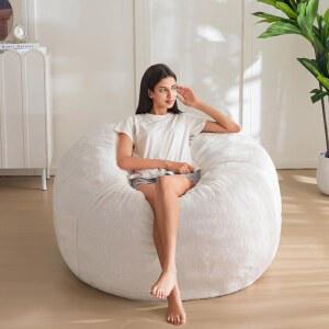 맥효요 빈백 의자 폼 충전이 가능한 대형 3피트 거실 침실용 울트라 소프트 퍼 레이지 소파 세탁기 커버